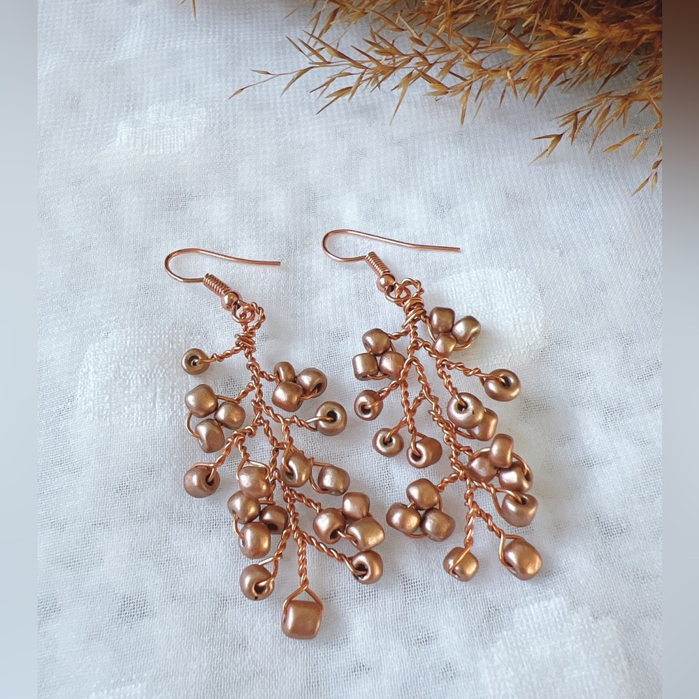 Bead Twist Wire Rose Gold  Earrings